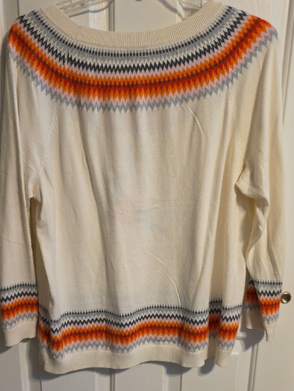 Talbots Cream Fair Isle Crewneck Sweater with Orange & Gray Accents - Picture 6 of 6
